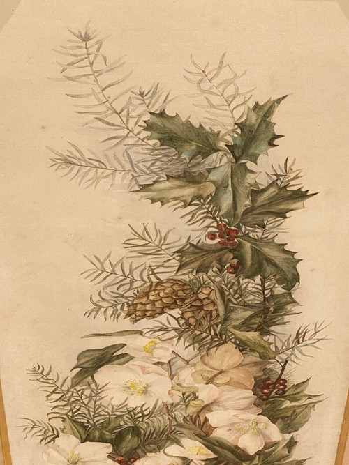 Aquarell auf Papier M. Baron oder Baror zur Identifizierung des Blumenstraußes von 1909