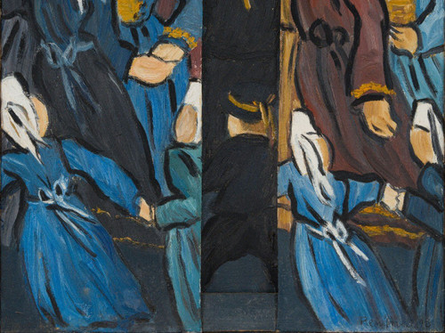 Oil on canvas triptych by René France 1996 Bretons in costume