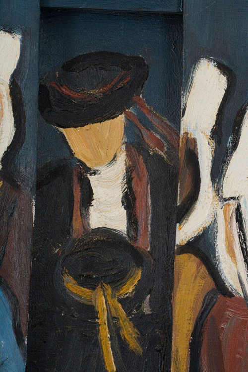 Oil on canvas triptych by René France 1996 Bretons in costume