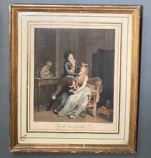 Pair of 19th-century romantic engravings with gilded frames by Boilly Vidal Bonnefoy