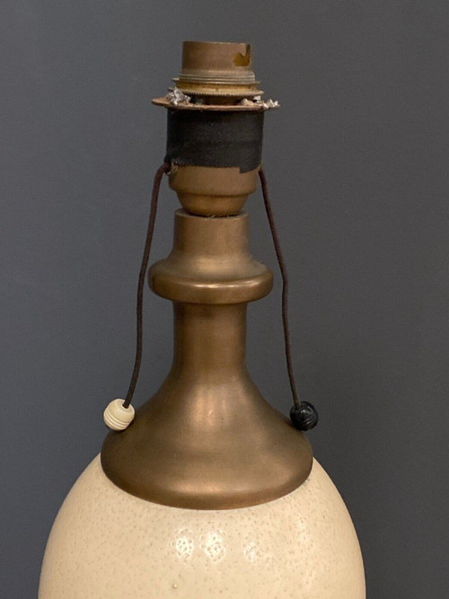 1970 ostrich egg and bronze lamp on shower stand