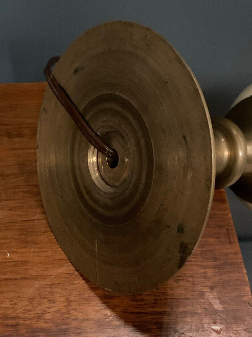 1970 ostrich egg and bronze lamp on shower stand