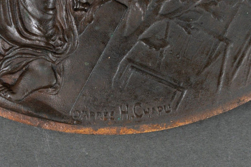 Medaglione in bronzo Courage Patrie Moralité Alphée Dubois dopo H. Chapu