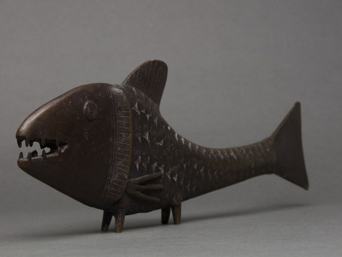 Early 20th century Japanese bronze carp with chocolate patina