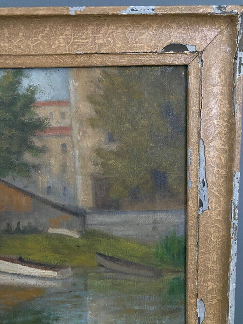 Oil on canvas by Gr Djalalons marine XXth century ceruse frame