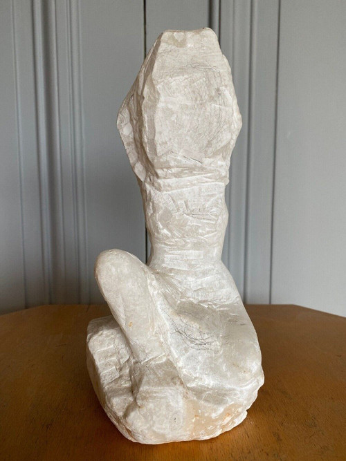 Sculpture XXth century female subject in stone direct cut workshop