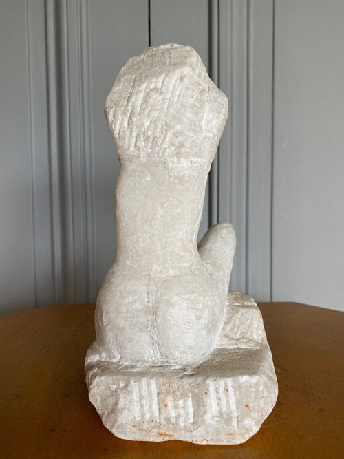 Sculpture XXth century female subject in stone direct cut workshop