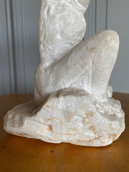 Sculpture XXth century female subject in stone direct cut workshop