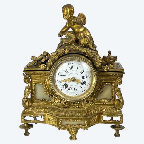 : Orologio In Bronzo Del XIX Secolo In Stile Luigi XVI Decorato Con Angelot E Colombe