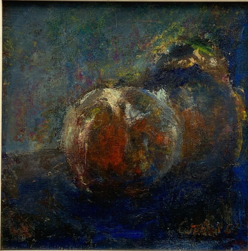 Oil on cardboard by Carl Composition with fruit 20th century