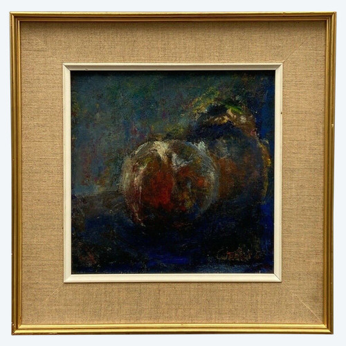 Oil on cardboard by Carl Composition with fruit 20th century