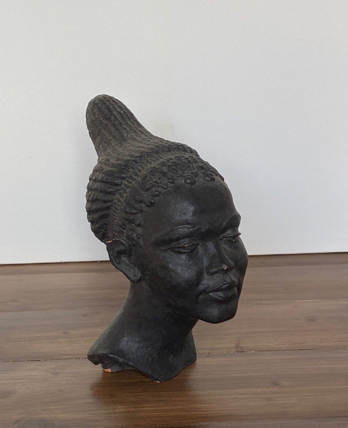 Afrikanistische Skulptur Atelier Frau mit Haaren 1940 von G. Bel