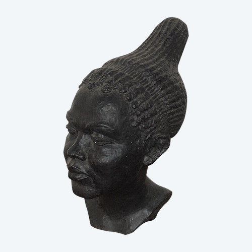 Afrikanistische Skulptur Atelier Frau mit Haaren 1940 von G. Bel