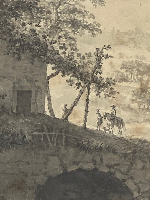 Drawing on paper by Brandt family child on horseback 18th century