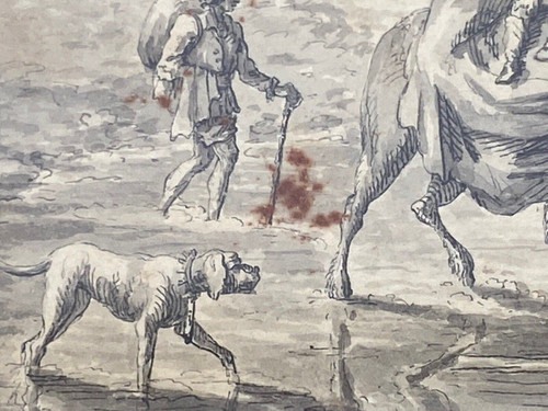 Drawing on paper by Brandt family child on horseback 18th century