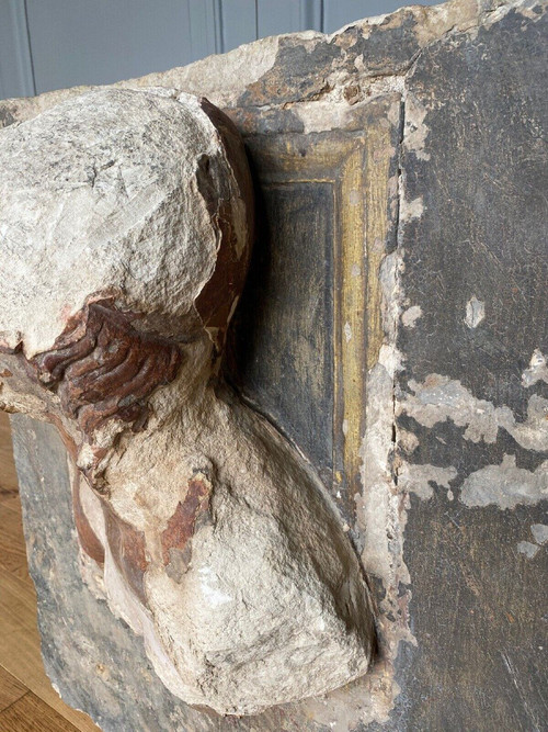 Sculpture, profile of a man with facial hair, stone, direct cut 20th century