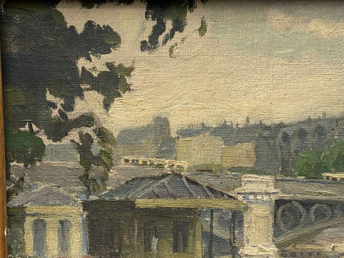 Oil on canvas Paris péniches by Sranti Datis signature to be identified 1900 20th century