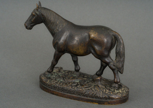 19th century bronze draft horse with dark brown patina