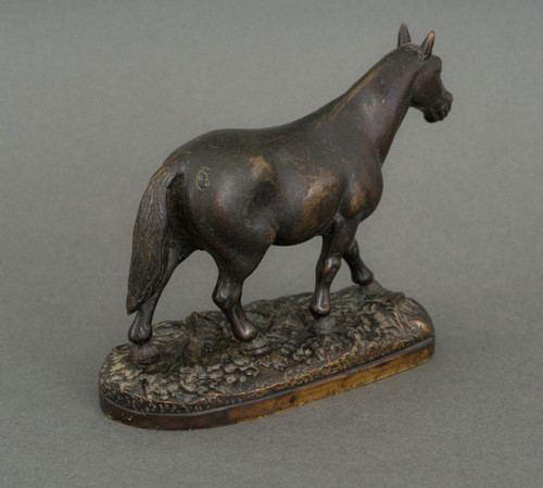 19th century bronze draft horse with dark brown patina