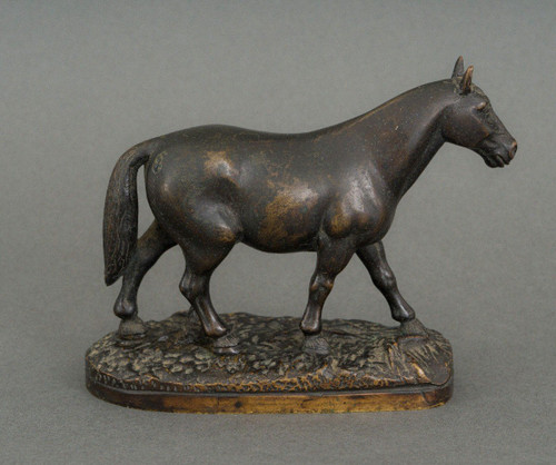 19th century bronze draft horse with dark brown patina