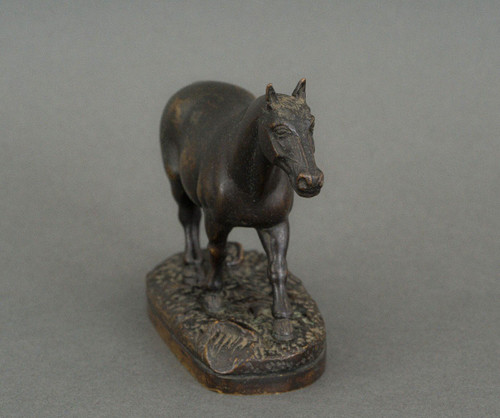 19th century bronze draft horse with dark brown patina