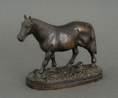 19th century bronze draft horse with dark brown patina