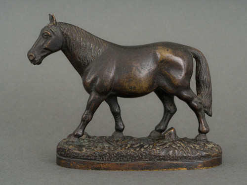 19th century bronze draft horse with dark brown patina