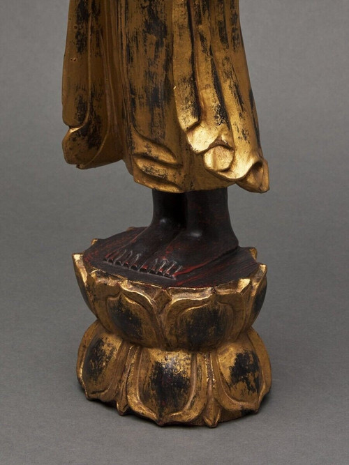 Buddha subject in gilded polychrome carved wood, late 19th century