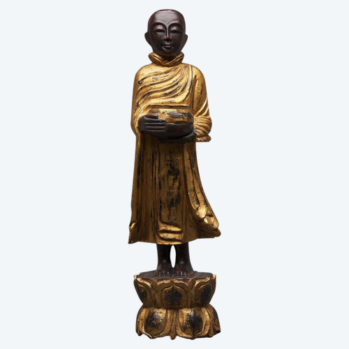 Buddha subject in gilded polychrome carved wood, late 19th century