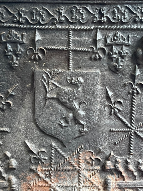 Cast iron fireplace plate, Blancheton and Valhey coat of arms