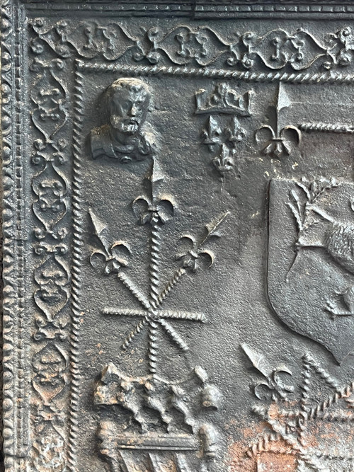 Cast iron fireplace plate, Blancheton and Valhey coat of arms