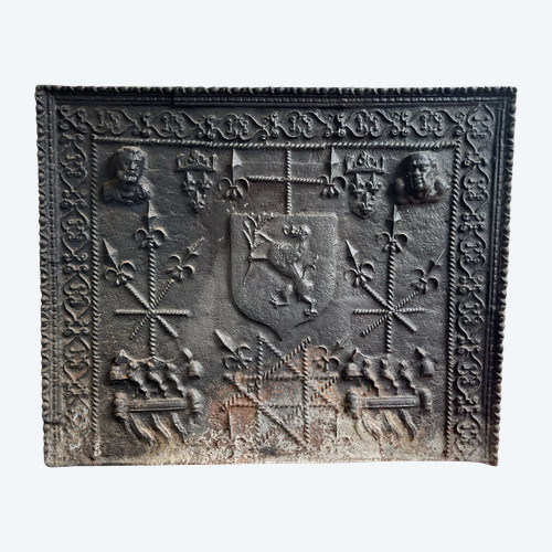 Cast iron fireplace plate, Blancheton and Valhey coat of arms