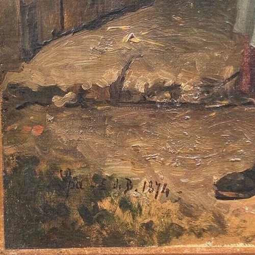 Olio su tela Donna con cesto di Lisa EVB 1874