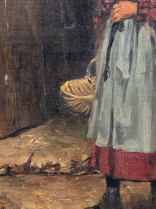 Olio su tela Donna con cesto di Lisa EVB 1874