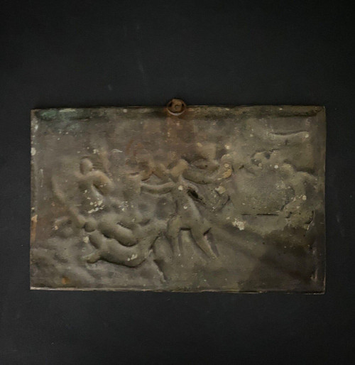 Bas-relief en bronze en ronde-bosse XIXe représentant une scène romaine