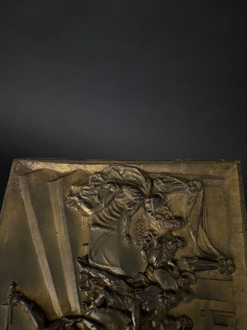 Bas-relief en bronze en ronde-bosse XIXe représentant une scène romaine