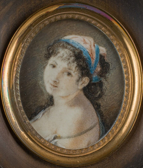 Early 19th century miniature portrait of a young Gypsy woman with scarf