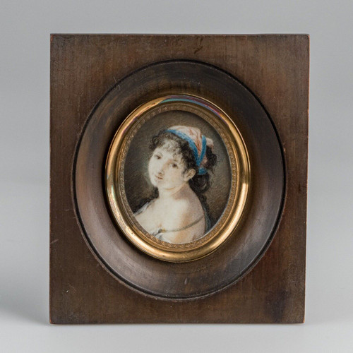 Early 19th century miniature portrait of a young Gypsy woman with scarf