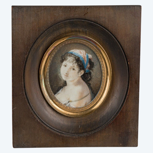 Early 19th century miniature portrait of a young Gypsy woman with scarf