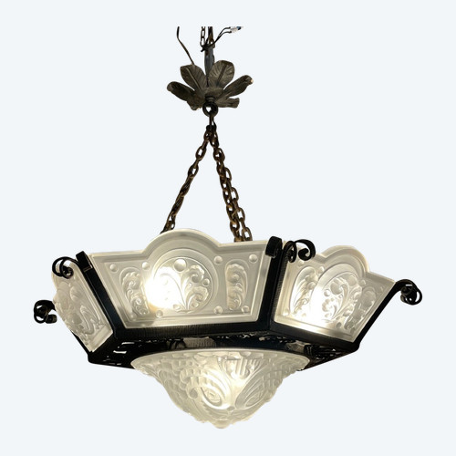 Art Deco period chandelier in molded glass