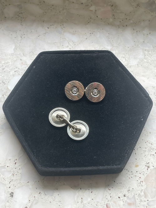 Jewelry, Pair Of 18kt White Gold And Brilliant Cufflinks