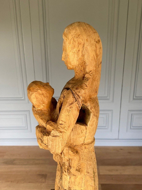 Virgin and Child wood carving 1960 artist's studio 20th century