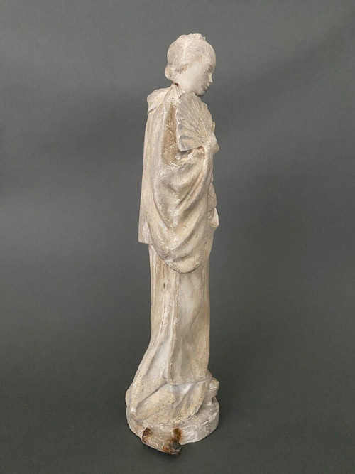 Plaster studio statue by Charles Filleul, woman with fan, 20th century