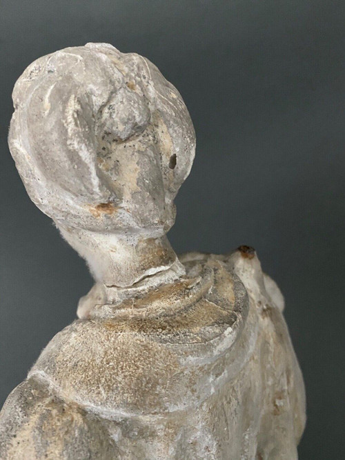 Plaster studio statue by Charles Filleul, woman with fan, 20th century