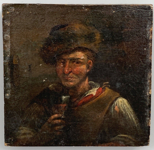 Miniatur Adriaen Brouwer XVII. Wirtshaustrinker aus Holz