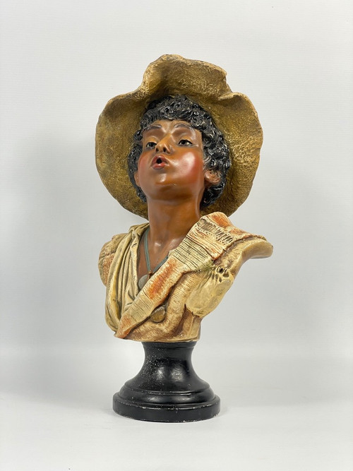  Jeune garçon Au Chapeau Sculpture Polychrome