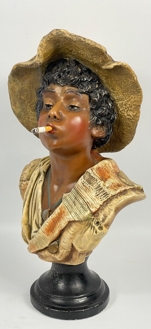  Jeune garçon Au Chapeau Sculpture Polychrome