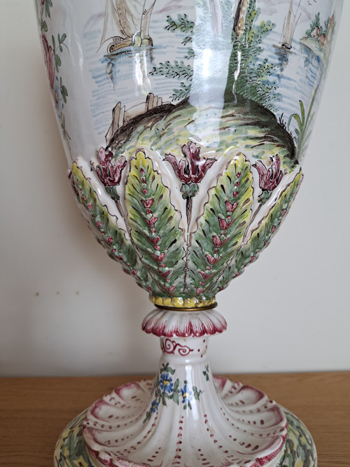 Pair of Large Vases, Veuve Perrin, Marseille, Earthenware, 19th Century.