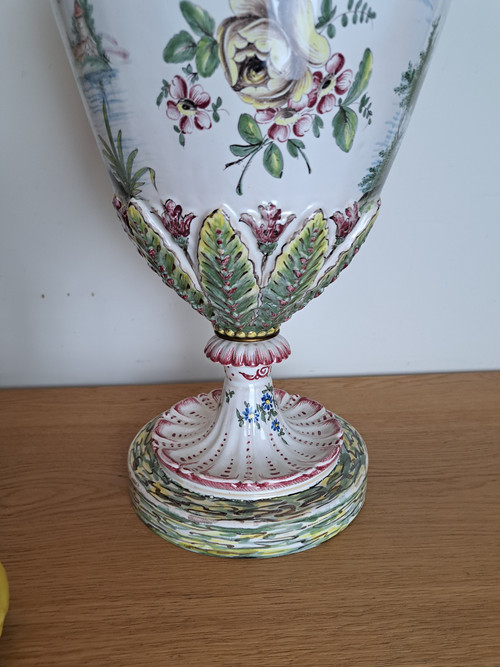 Pair of Large Vases, Veuve Perrin, Marseille, Earthenware, 19th Century.