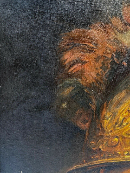 Oil on canvas Man with a golden helmet by Arthur Midy after Rembrandt